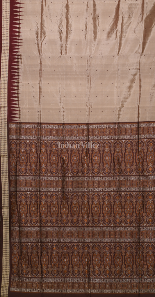 Beige Coffee Buti Design Odisha Ikat Bomkai Silk Saree