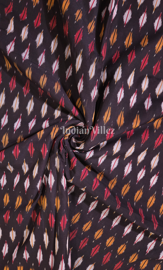 Black with Multicolor Strips Pochampally Ikat Cotton Fabric