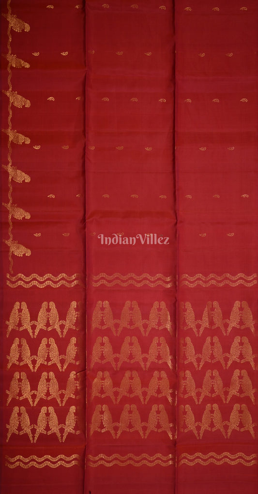 Maroon Bird Motif Pure Kanjivaram Soft Silk Saree