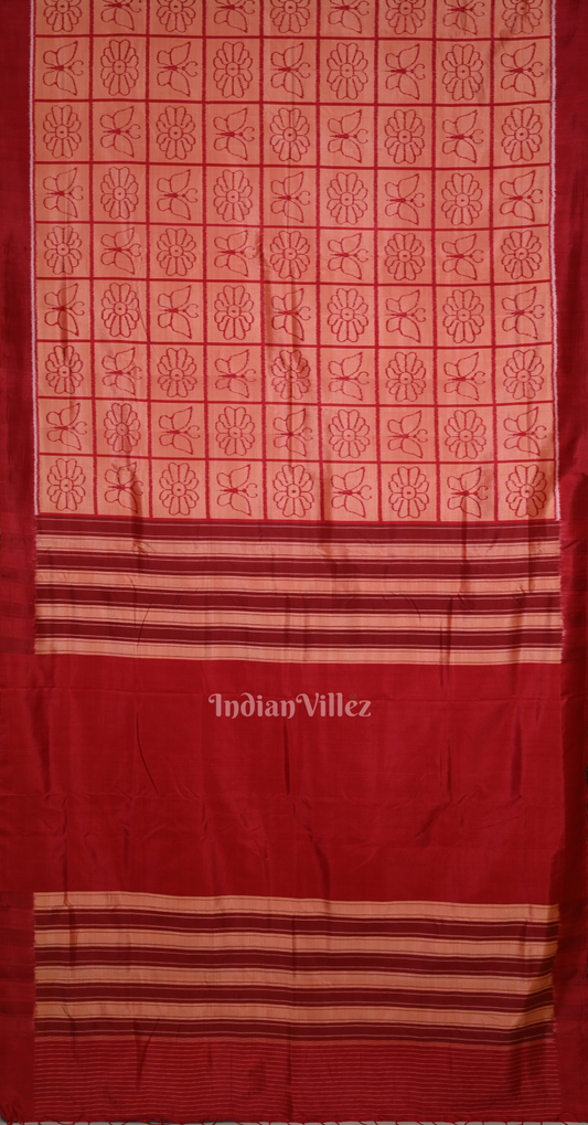 Peach Red Nabakothi Odisha Ikat Contemporary Designer Silk Saree