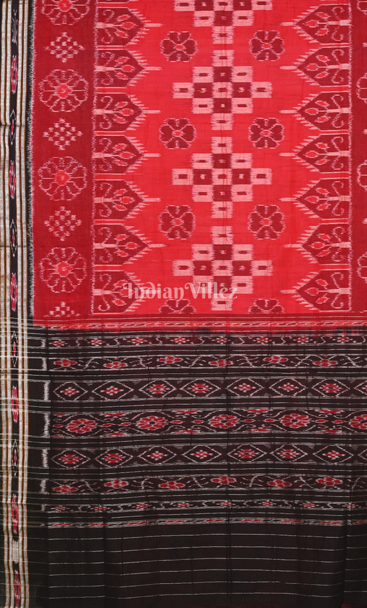 Red Black Flower Pasapali Odisha Ikat Sambalpuri Cotton Saree