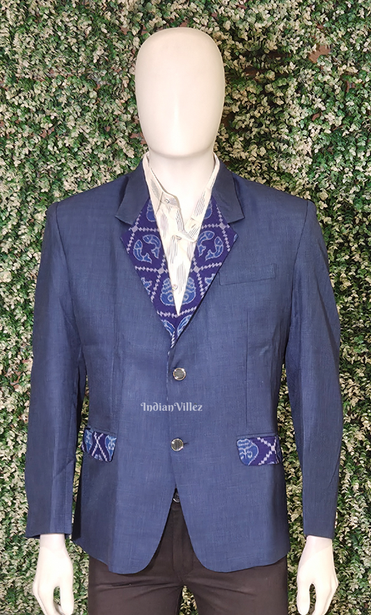 Blue Odisha Ikat Men's Designer Blazer