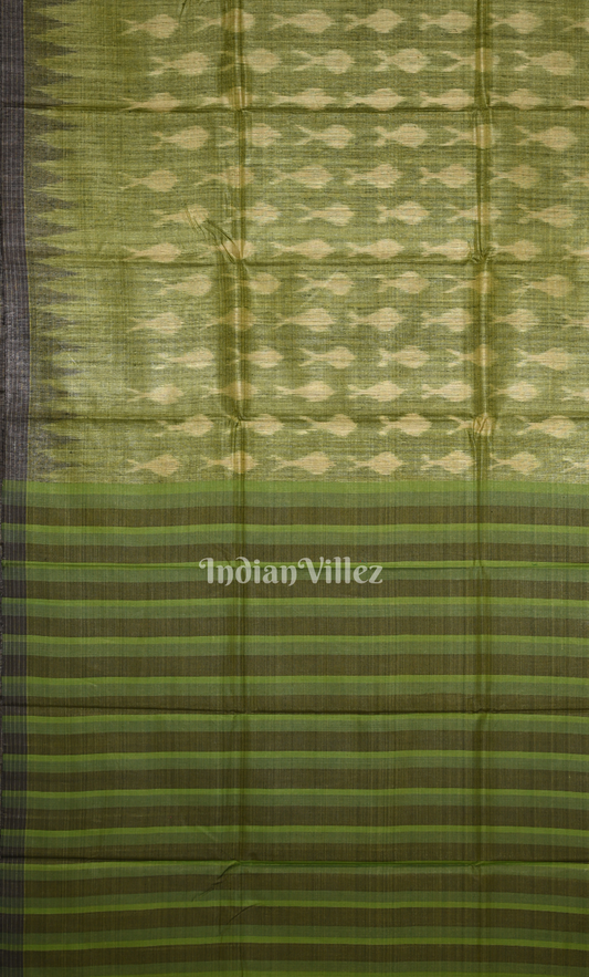 Mehendi Green Fish Motif Fine Gopalpur Tussar Silk Saree