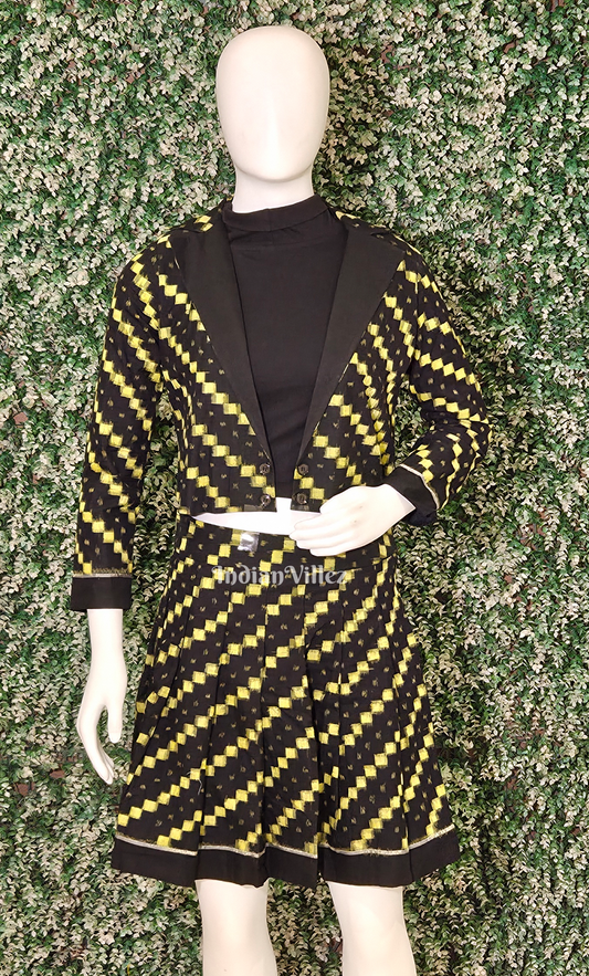 Black Yellow Strips Jacket with mini skirt