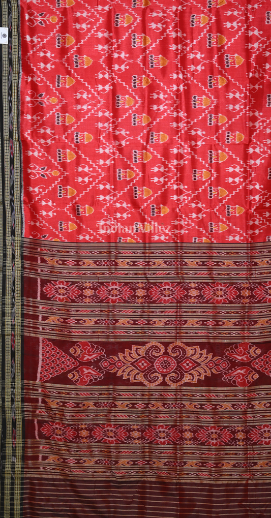 Red Coffee House Tribals Odisha Ikat Khandua Silk Saree