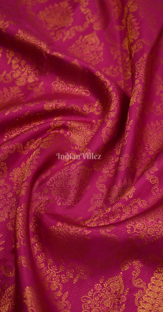 Exclusive Rani Pink Golden Floral Brocade Pure Kanjivaram Silk Saree