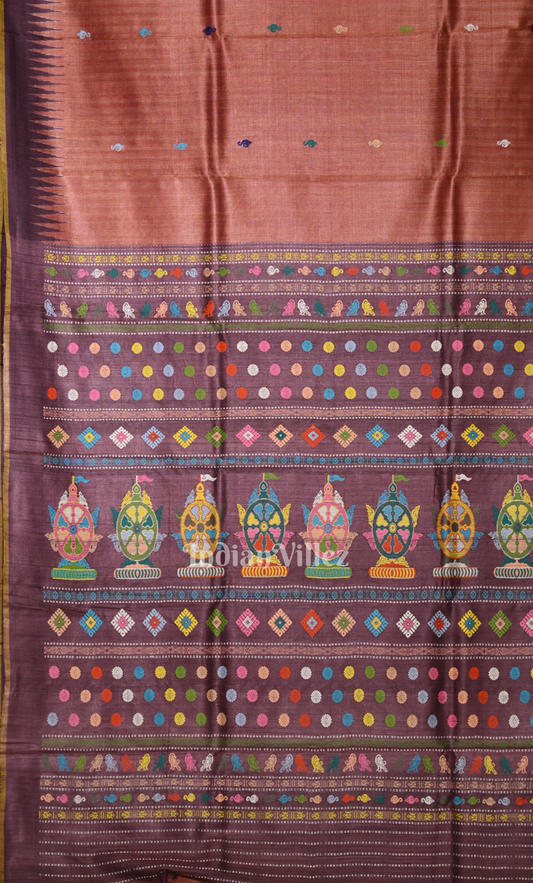 Rust Orange Purple Nila Chakra Theme Fine Gopalpur Tussar Silk Saree