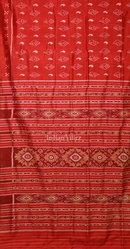 Red Sankha Motif with Double Pasapali Border Contemporary Designer Silk Saree