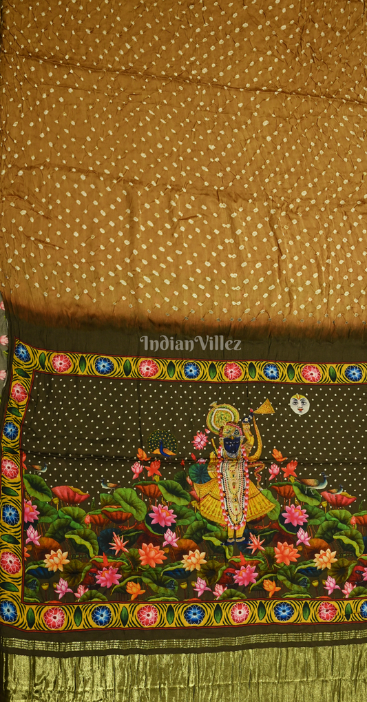 Mustard Yellow Black Bandhani Gharchola Gaji Silk Saree with Zari Work