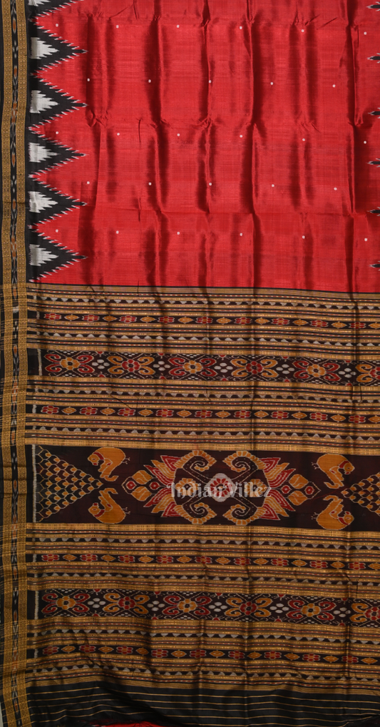 Marron Black Buti Design Odisha Ikat Khandua Silk Saree