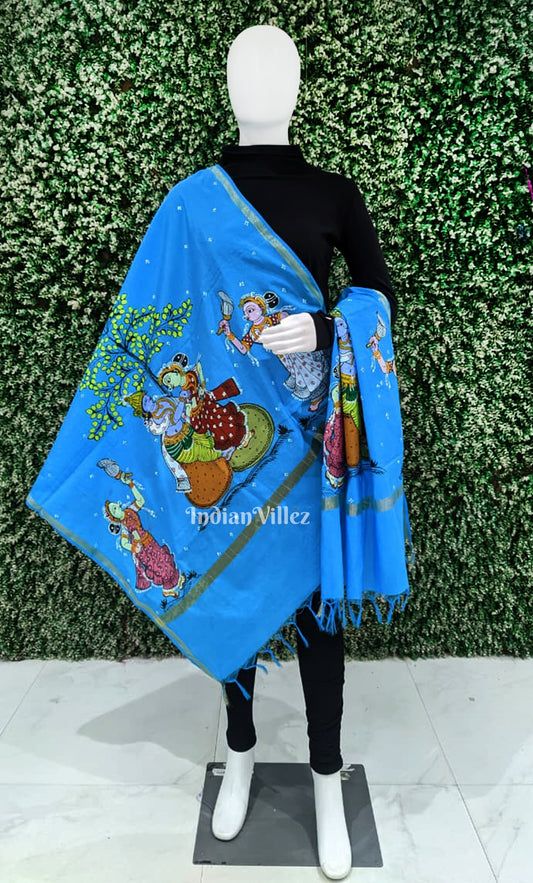 Sky Blue Raas Patachitra Chanderi Dupatta