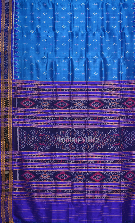 Blue Copper sulphate Odisha Ikat Khandua Silk Saree