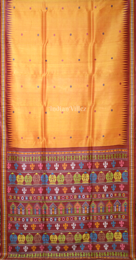 Mustard Yellow Maroon Dolabedi Gopalpur Tussar Silk Saree