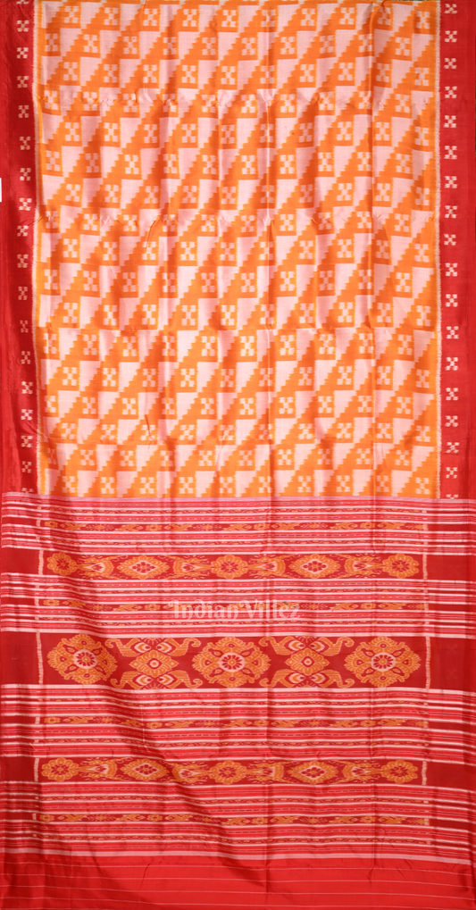 Orange Red Pasapali Contemporary Designer Silk Saree