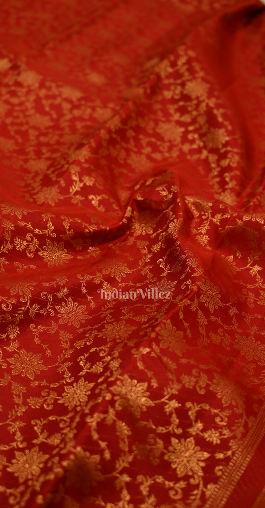 Exclusive Red & Gold Floral Brocade Pure Kanjivaram Silk Saree