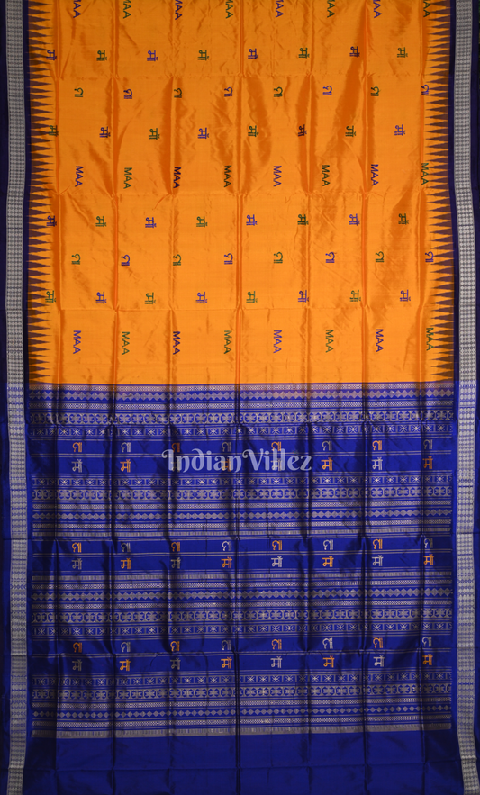 Mustard Yellow Blue Maa Odisha Ikat Bomkai Sambalpuri Silk Saree