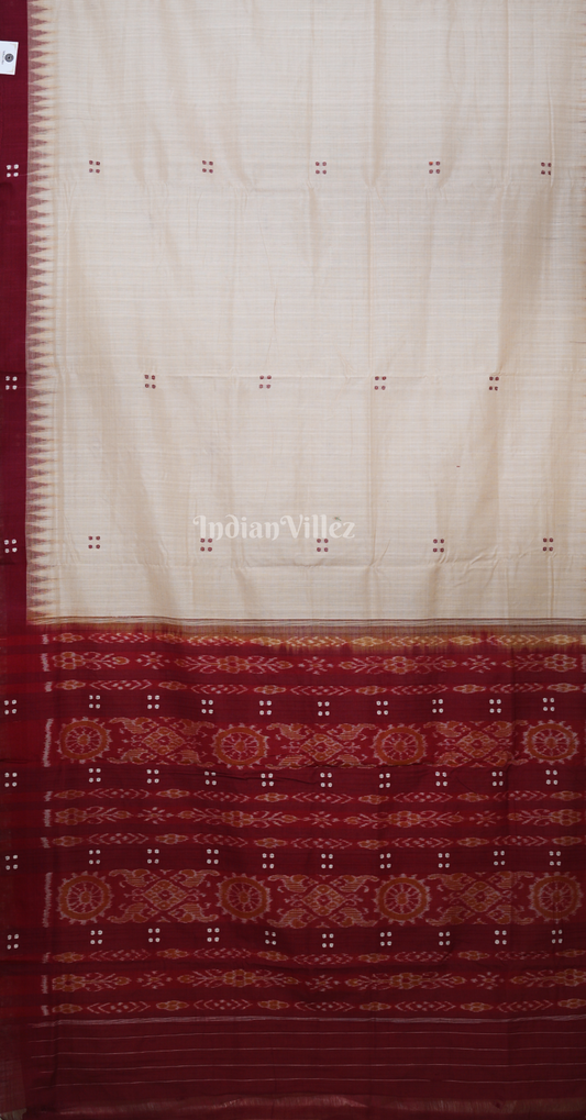 White Maroon Buti Design Odisha Ikat Sambalpuri Cotton Saree
