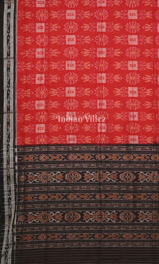 Red Black Tree motif Odisha Ikat Sambalpuri Cotton Saree