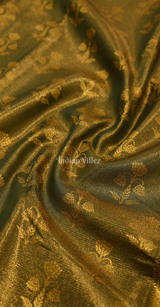 Mehendi Green Floral Pure Kanjivaram Tissue Silk Saree