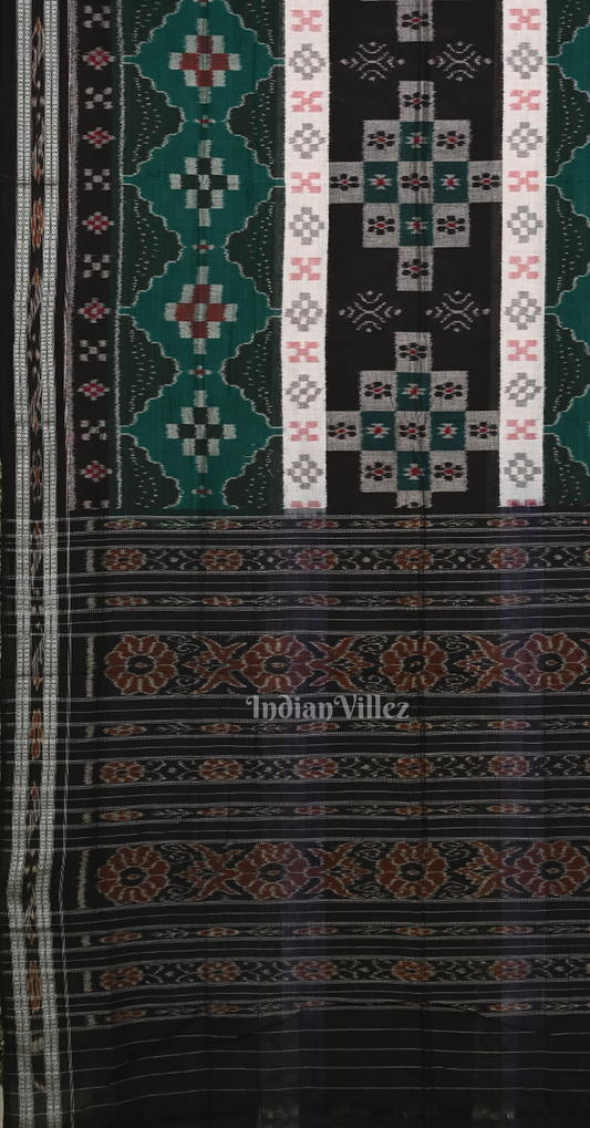 Black Green Pasapali Triple Layer Odisha Ikat Sambalpuri Cotton Saree