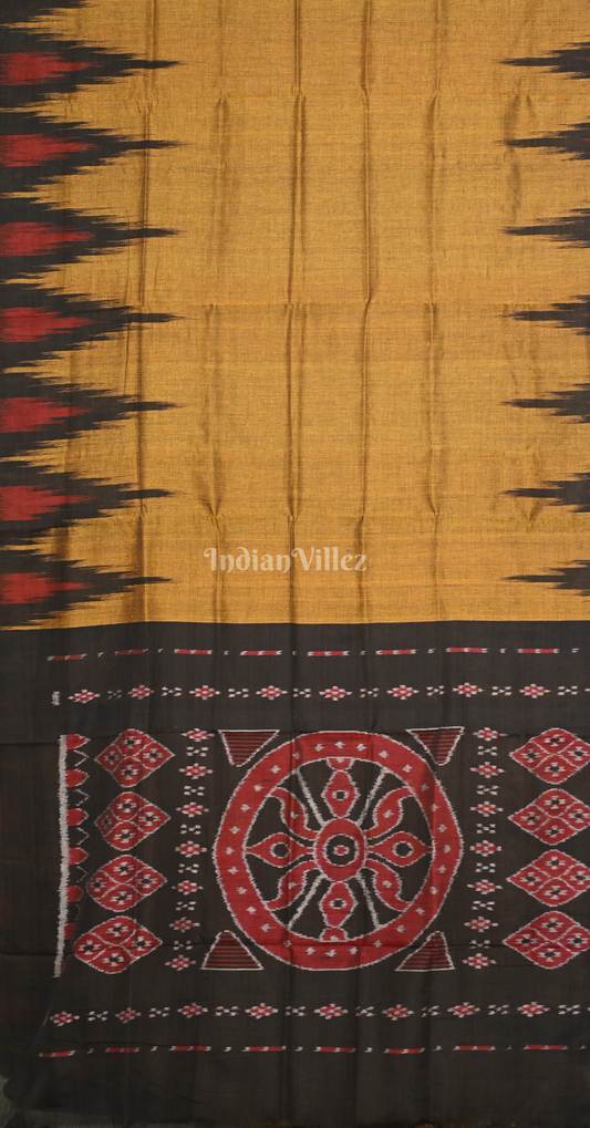 Mustard Yellow Black Kargil Kumbha Maniabandha Cotton Saree