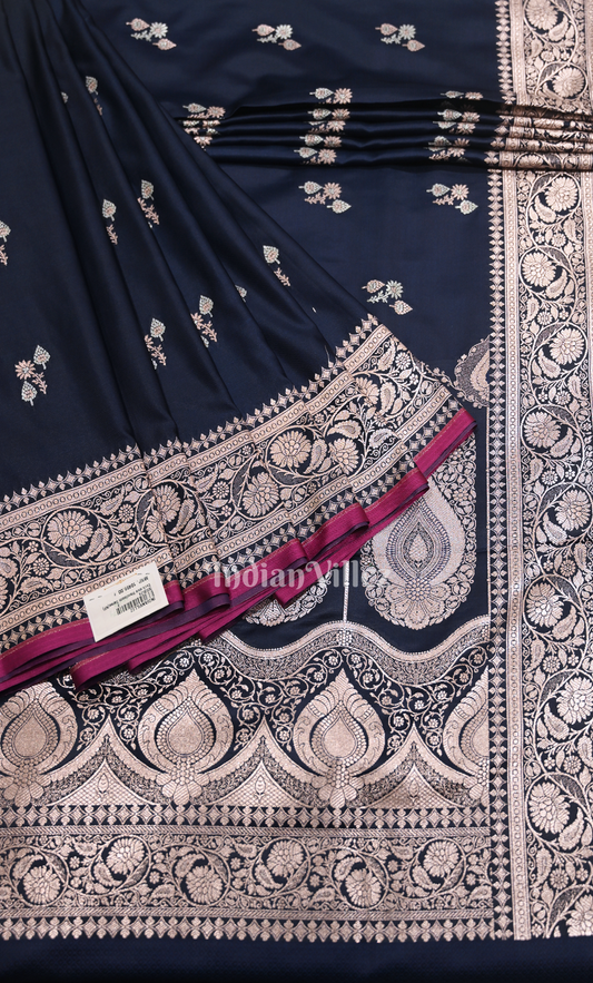 Blue Pink Pure Mashru Satin Silk Banarasi Saree