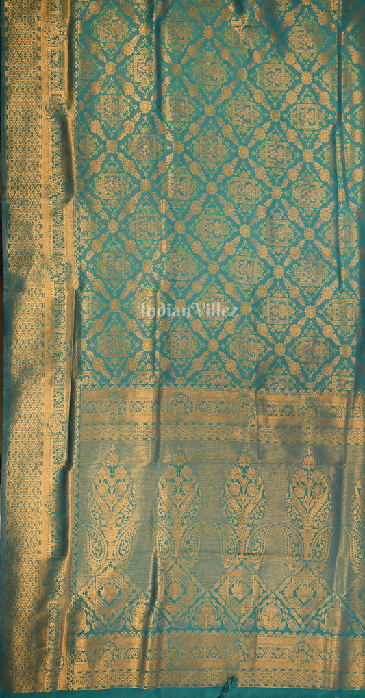 Turquoise Blue Kanjivaram Silk Saree with Brocade Work