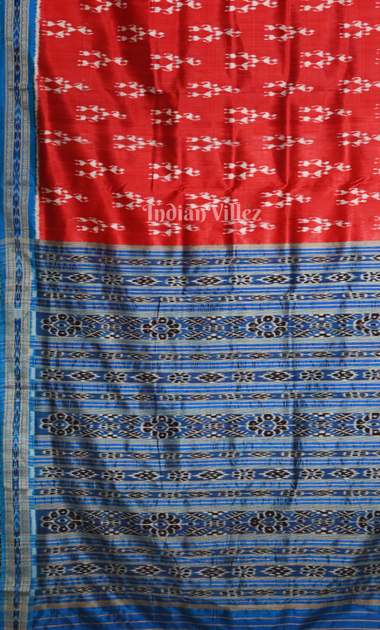 Red Blue Tribal Theme Odisha Ikat Khandua Silk Saree