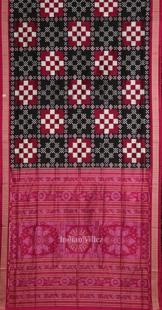 Exclusive Maroon Black Pasapali Odisha Ikat Sambalpuri Silk Saree