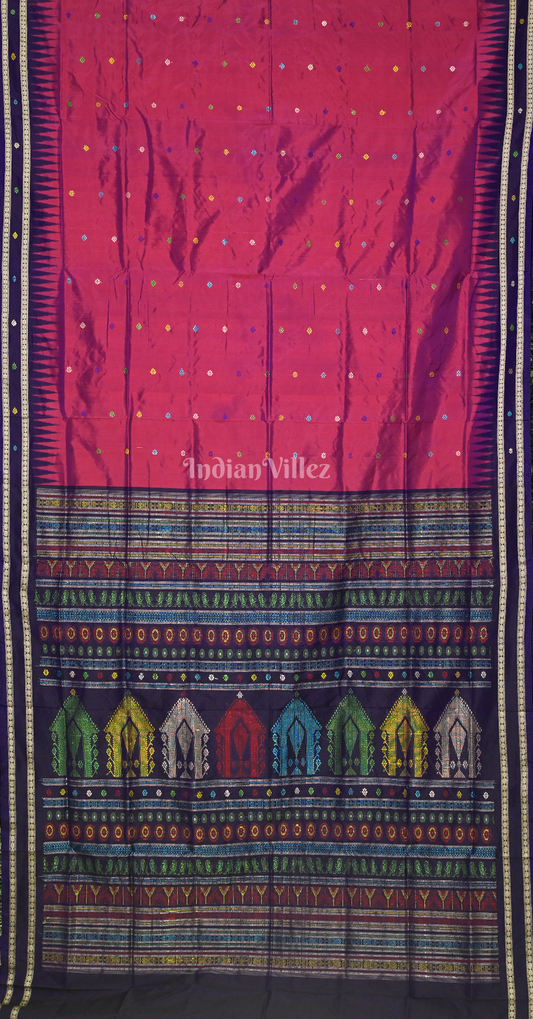 Magenta Pink Purple Dolabedi Odisha Ikat Bomkai Sambalpuri Ikat Silk Saree