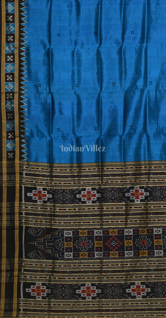 Blue Black Buti Design Pasapali Border Odisha Ikat Khandua Silk Saree