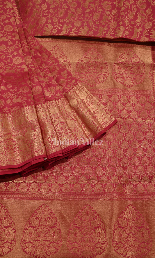 Azalea Pink Pure Kanjivaram Silk Saree with Zari Brocade
