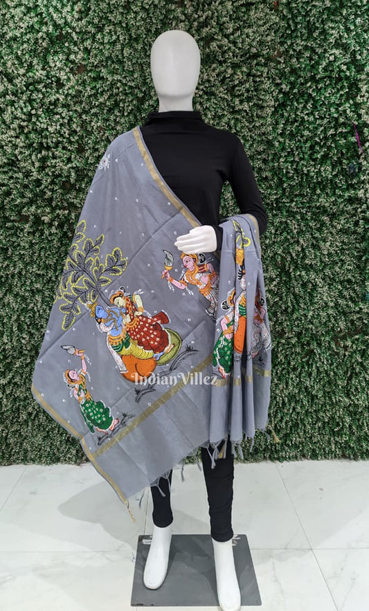 Sky Blue Raas Patachitra Chanderi Dupatta