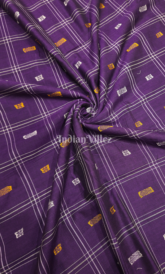 Purple Fish & Buti Motif Odisha Ikat Bomkai Cotton Fabric