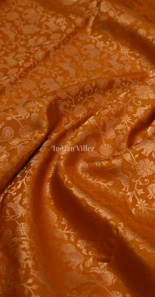 Rust Orange Shikargah Brocade Pure Kanjivaram Silk Saree