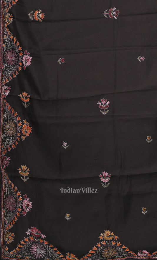 Black Tussar Silk Saree With Hand Embroidery Work