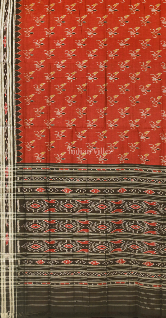 Maroon Red Mayur Chandrika Odisha Ikat Maniabandha Cotton Saree