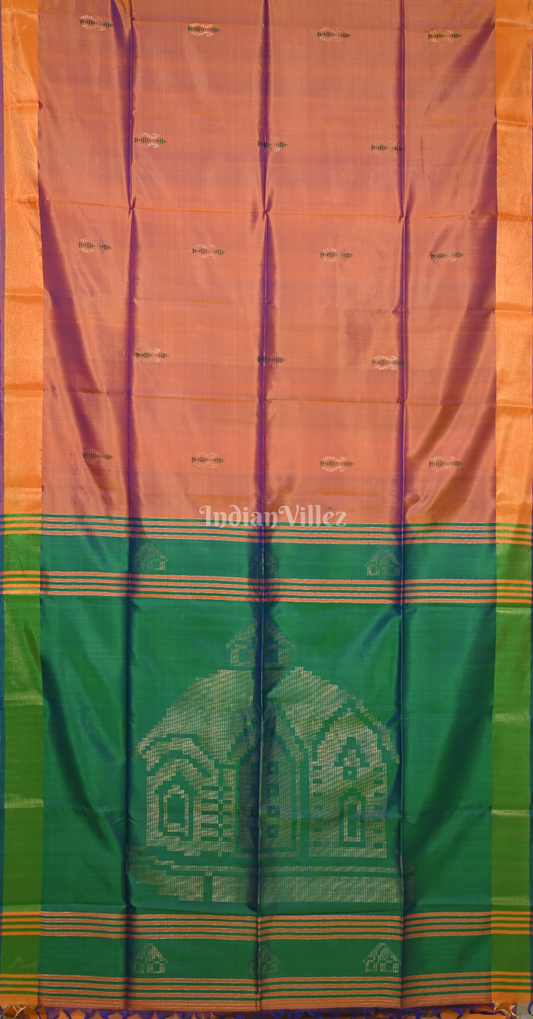Rust Orange Green Pure Bishnupuri Silk Saree