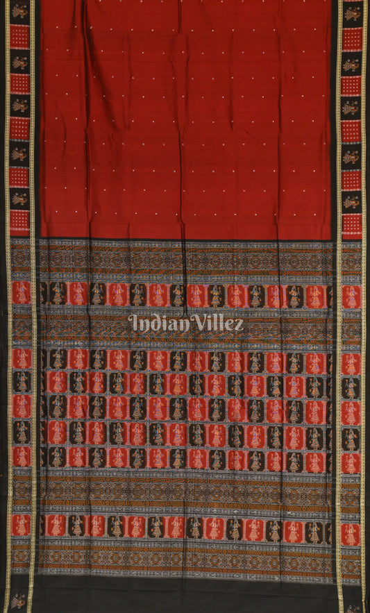 Red Black Buti Design Odisha Ikat Bomkai Sambalpuri Silk Saree with Doll Aanchal
