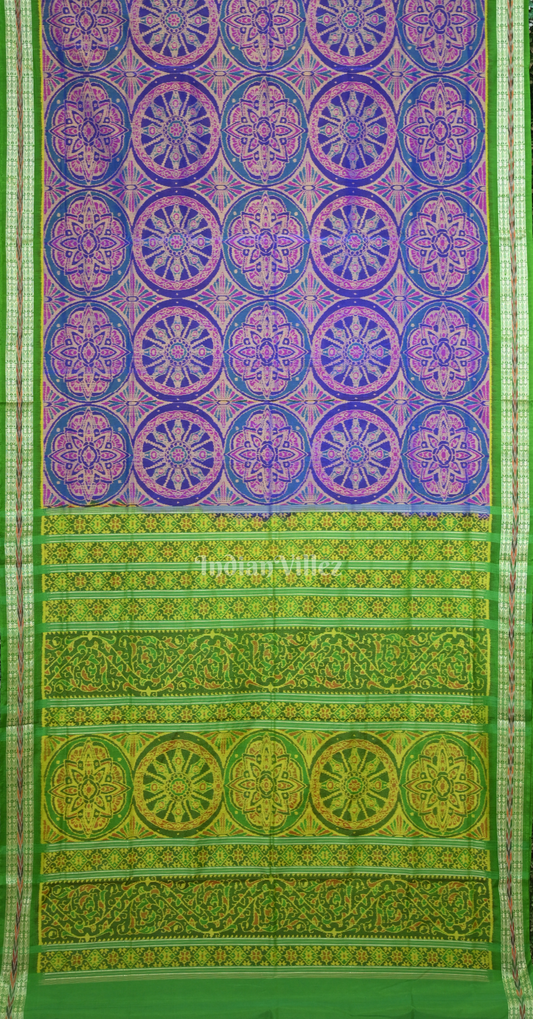 Blue Green Circular Motif Odisha Ikat Sambalpuri Silk*Cotton (Bapta) Saree