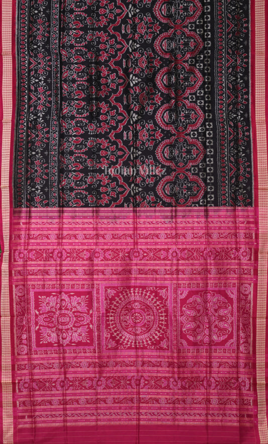 Black Pink Jhoti Motif Odisha Ikat Sambalpuri Silk Saree