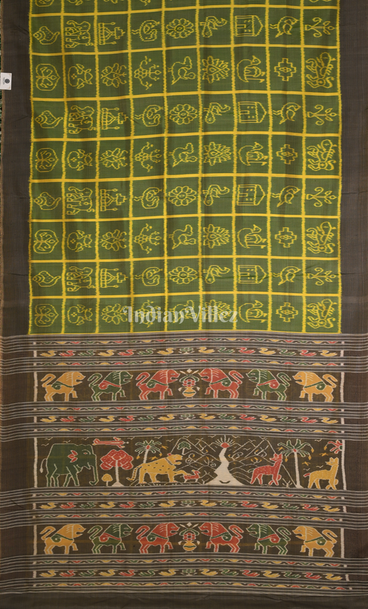 Green Black Nabakothi Odisha Ikat Contemporary Designer Silk Saree