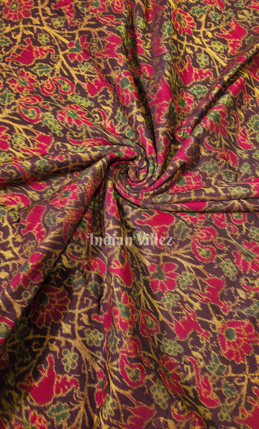 Wine Magenta Pink Jungle Theme Odisha Ikat Sambalpuri Cotton Fabric