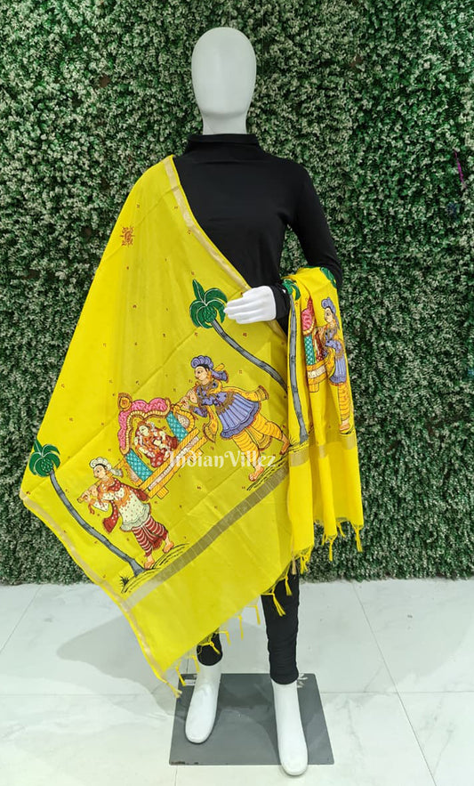 Yellow Doli Barat Patachitra Chanderi Dupatta