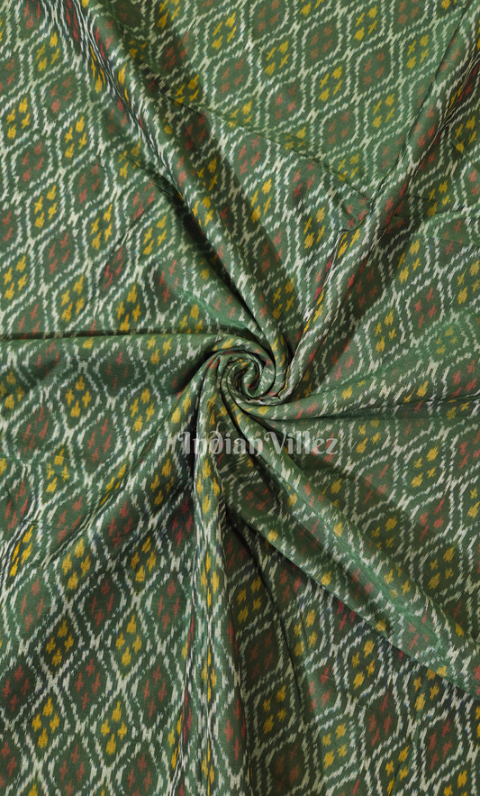 Olive Green Handwoven Pochampally Ikat Silk & Cotton (Sico) Fabric