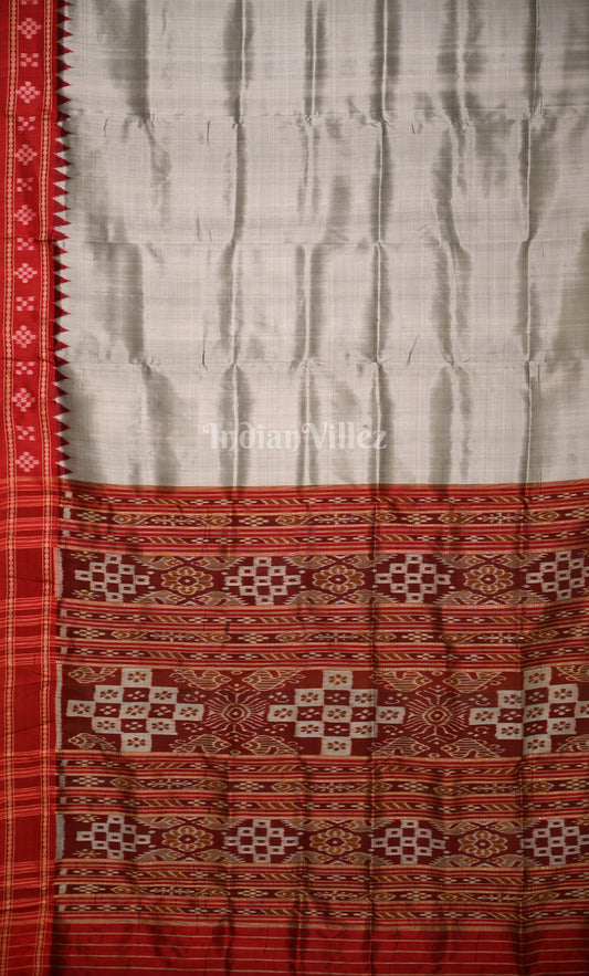 White Red Pasapali Border Odisha Ikat Khandua Silk Saree
