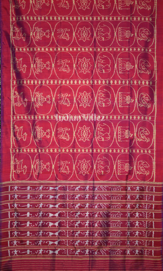 Red Maroon Odisha Ikat Contemporary Designer Silk Saree