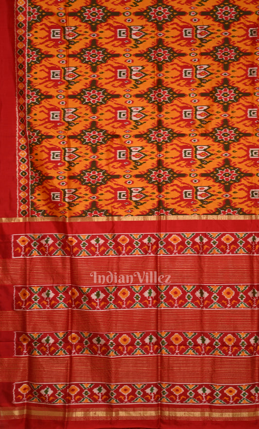 Orange Red Pochampally Ikat Silk Saree