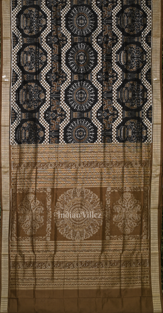 Black Brown Tribal Theme Odisha Ikat Sambalpuri Silk Saree