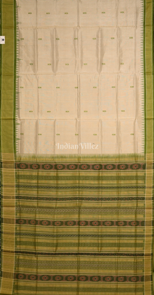 Beige Green Sambalpuri Phoda Kumbha Tussar Silk Saree with Sarabandha Anchal